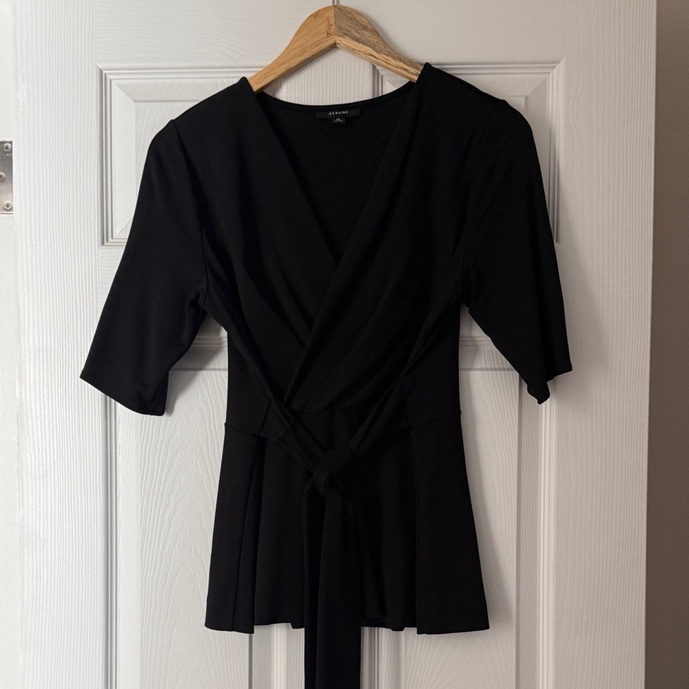 Alfani Petite Black Wrap Tie-Front Blouse
